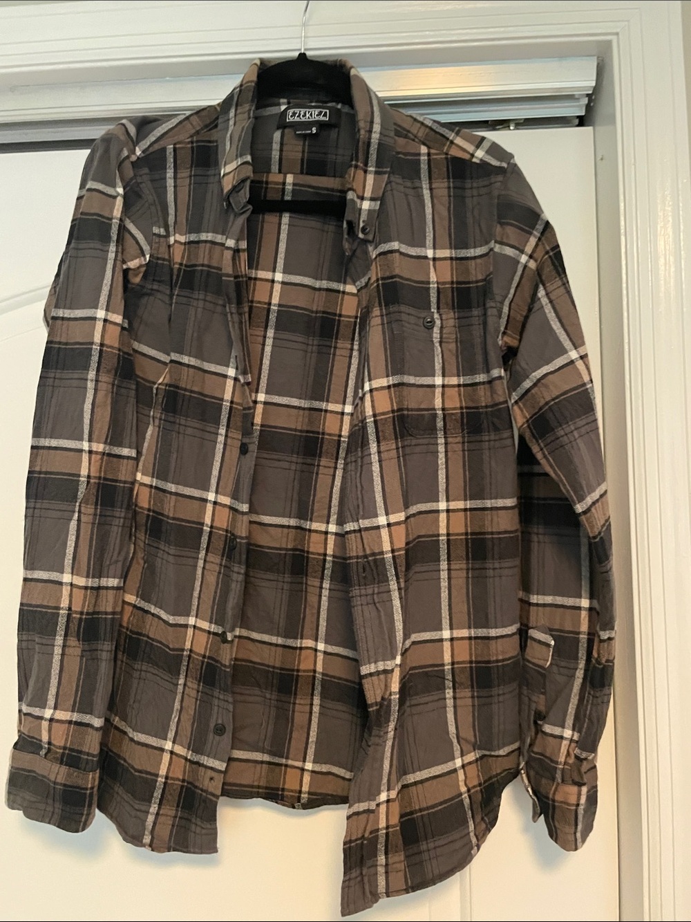 Ezekiel Men's Plaid Button-Down Shirt Jacket - Brown, Gray, Cream size small